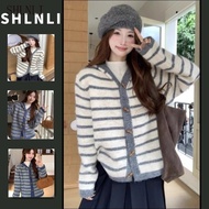 Women's Vintage Stripe Hooded Cardigan - Fall Winter Sweater