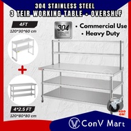 【3 Tier 120*80*80cm (4*2.5FT) w/Overshelf】Stainless Steel Working Table Workbench w/ Overshelf Exten
