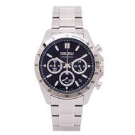【SEIKO】三眼計時手錶-黑色面X銀色 SBTR013贈真皮長夾+項鍊