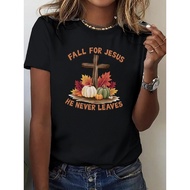 Women's Exodus 14:14 Inspirational Quote T-Shirt - Fall for Jesus Never Leaves Graphic with Autumn L