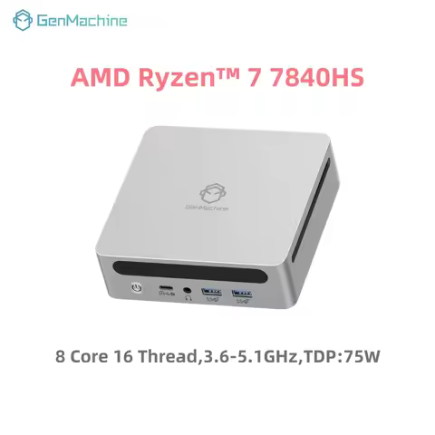 GenMachine AMD Ryzen™ 7 7840HS 32G LPDDR5 6400Mhz RAM Win 11 MINI PC 8 Core 16 Thread 3.6-5.1GHz 75W