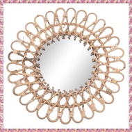 (MZTA) 40Cm Nordic Wicker Wall-Mounted Mirror Rattan Round Dressing Mirror Room Bathroom Decor Wall