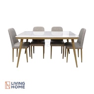 Livinghome FurnitureMall โต๊ะอาหารท็อปหิน ลายหินอ่อน+เก้าอี้ 4  6 ที่นั่ง รุ่น Pearlla (เพิร์ลล่า) สีน้ำตาลอ่อน-เทา