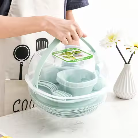 Outdoor Portable Plastic Tableware Set, Camping Tableware and Picnic Box Set, Camp Cooking Supplies,