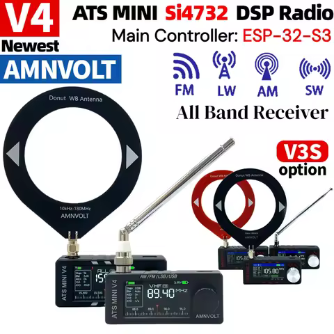 AMNVOLT V4/V3S ATS MINI SI4732 Radio with Headphone Amplifier Hi-Z AM FM SSB LSB USB Radio Receiver 