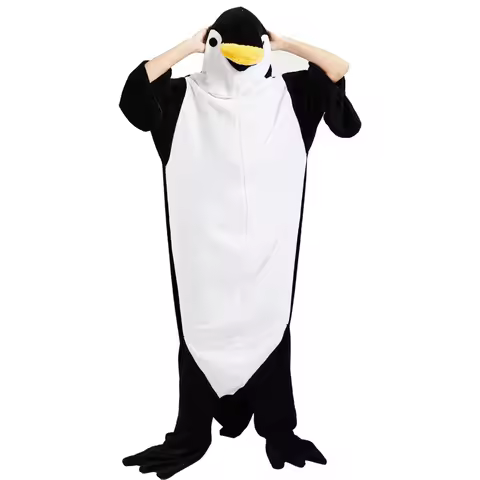 Polyester Unisex Flannel One-piece Pajamas Black + White Suitable for height 168-178cm Cute Animal P