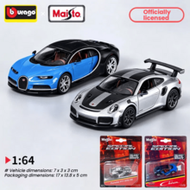 Burago 1/64 Porsche 911 GT2 RS, Bugatti Chiron Rubber Tire Diecast Racing Car Model, Collectible All