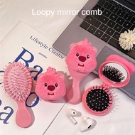 1/2Pcs Plush Loopy Air Cushion Comb Ins Style Cartoon New Miniso Loopy Pattern Plush Style Mini Air Cushion Comb Kawaii Pink Mirror Comb Rich