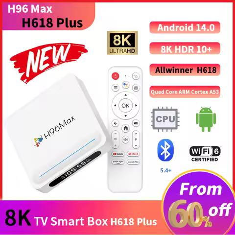 H313 Updated Smart TV Box H96 MAX H618 PLUS 4GB 128GB Android 14 Wifi6 BT 5.4 Quad Core 8K Voice Ass