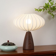 Japanese-Style Cloth Cover Table Lamp Walnut Wood Grain Ceramic Lamp Holder Elastic Fabric Lampshade