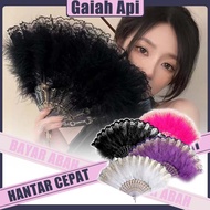 Lolita Hand Fan Black Goose Feathers Wedding Party Decor Gothic Court Dance Accessory
