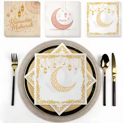 20pcs/80pcs 33*33cm Eid Moon Stars Printed Napkins Middle East Festival Tableware Ramadan Kareem Moo