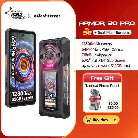 Ulefone Armor 30 Pro 5G Rugged Phone Android 14 Smartphone 6.9" 120Hz 32GB+512GB 12800mAh Night Came