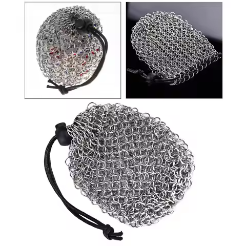 Portable Chainmail Dice Bag Stainless Steel Dice Trays Bag Anti-Rust Dice Pouch for Table Dice Games