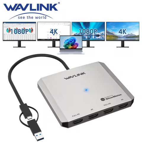 WAVLINK Quad Display Adapter with SM768 Chip HDMI 5Gbps Data Transfer Speed Universal Docking Compat