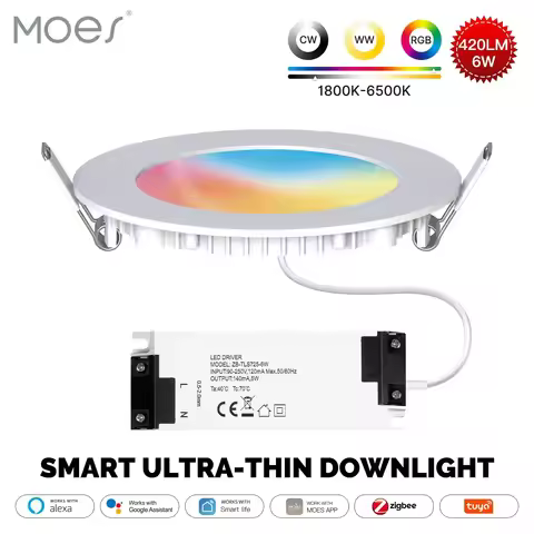 MOES ZigBee Downlight TuyaUltra thin tube lamp Spot Lamp 6W RGB Change Warm Cool Light Work with Ale