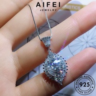 AIFEI JEWELRY Silver For Perempuan Sterling Emerald Original Pendant Korean Fashion Chain Accessories Perak Rantai 925 Leher 純銀項鏈 Women Necklace N944