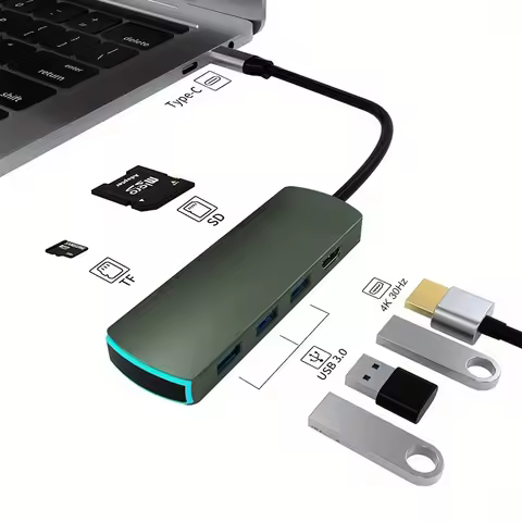 USB C Hub Type C to 4K HDMI-Compatible 6in1 USB Hub Adapter for MacBook Pro/Air, iPad Pro, iPhone 17