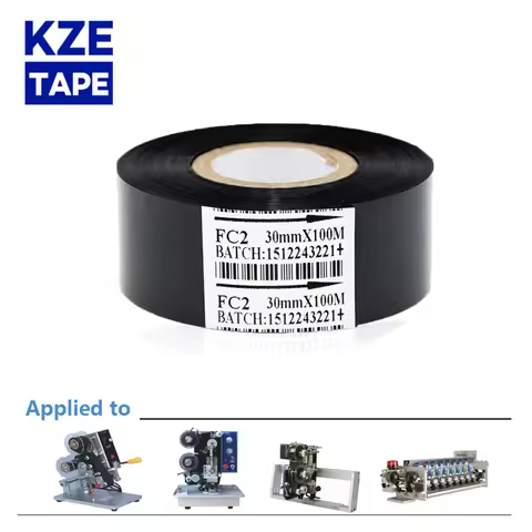 2Rolls FC2Thermal Ribbon Of Ribbon Printing Machine 30*100m Date Code Printer Accessory Black 30mm W