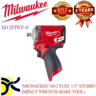 'MILWAUKEE' M12 FUEL 1/2'' STUBBY IMPACT WRENCH C/W FRICTION RING SET / BARE TOOL