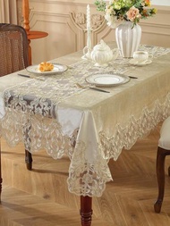 1 件長方形桌布、方形桌布適合廚房、會議桌、桌布餐墊,帶精緻 3d 金線刺繡蕾絲邊。由天鵝絨材質製成,適合所有季節,防塵防熱,非常適合家居/節日裝飾