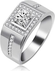 Uloveido Men's Square Wedding Band Cubic Zirconia Comfort Fit Gold/Platinum/Rose Gold Plated Engagem