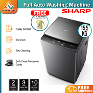 [NEW MODEL] Sharp 15.5kg Fully Auto Washing Machine ESX1521 Premium Series Washer / Soft-Close Tempered Glass / Mesin Basuh
