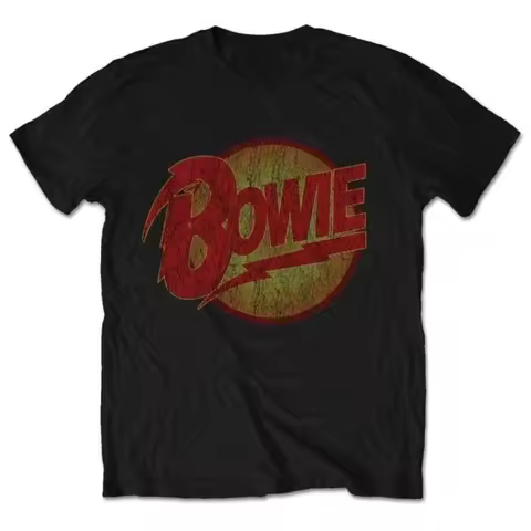 David Bowie Distressed Lightning Logo Print Cotton T-Shirt Glam Rock Legend Unisex Short Sleeve Tee