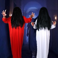 Halloween Female Ghost Sadako Clothes Pen Fairy Suit Scary Playing Ghost Wig Props Long Hair Haunted