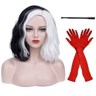 Ruina Black White Cruella Deville Wig for Cruella Deville Costume Women Curly Wavy Wigs for Hallowee