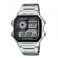 AE-1200WHD-1A 復古跳字電子手錶銀色不鏽鋼錶帶 - 平行進口貨品