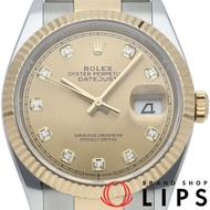 勞力士蠔式恆動日誌型36男士腕錶，10P鑲鑽，型號126233G，附保固卡，K18YG/SS材質，香檳色顏色，成色極佳 [二手]