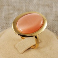 Pink Cat Eye Adjustable Ring Large Oval Dusty Rose Pink Stone Gold Jewelry Ring