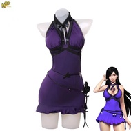 Game Final Fantasy VII Tifa Lockhart Cosplay Costume Women Purple Sexy Dress and wig