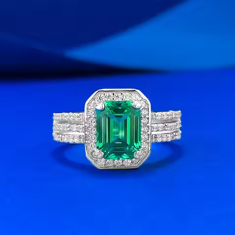 Luxury 18K white Solid Platinum PT950 certifid cultivated saffron green ring women's 6*8mm rectangul
