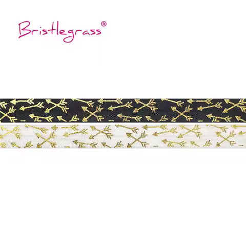 BRISTLEGRASS 5 Yard 5/8" 15mm Gold Arrow Foil Print Fold Over Elastics FOE Spandex Band Hair Tie Hea
