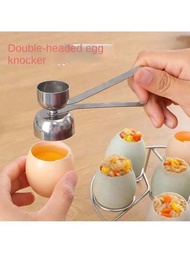 304不鏽鋼蛋剪刀蛋殼開啟器雙頭金屬水煮蛋創意小工具廚房烹飪配件工具（1件）