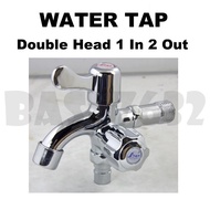 Double Head 1 In 2 Out Two Way Wall Water Tap Faucet Double Handle 1521.1