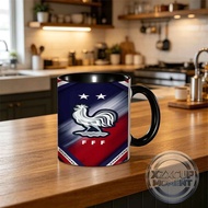 France National Team Rooster Mug Blue and Red Striped Design with Two Stars & "FFF" Text - Champion 