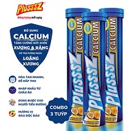 {COMBO 3 TUÝP} Viên sủi Plusssz Calcium vị Đào và chanh dây không Đường bổ sung canxi dạng hòa tan, 