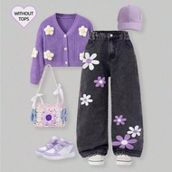 Young Girl Y2k Vintage Deep Gray Washed 3d Snow Flower Jeans, School, Campus, C Autumn And Winter Ho