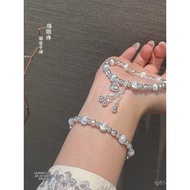 Cat's Eye Bracelet Same Style999.9Lucky Bag Pure Silver Glossy with Fat Tassel Dong Lai Pendant Smal