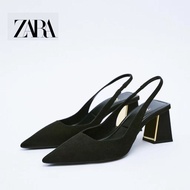 Zara New Women's Shoes Thick High Heel Pointed Toe Black Temperament Mules
