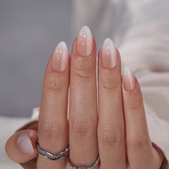 Almond Press On Nails Medium - BTArtbox Soft Gel Ombre Fake Nails with Nail Glue, Semi-Transparent R