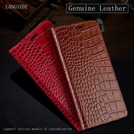 LANGSIDI Genuine Leather book flip Case For Xiaomi mi 11 lite 11pro 10t 10 9 redmi note 10 pro 7 Magnetic Crocodile cover fundas