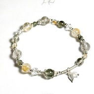 暖陽清風-鈦晶.魔鬼銀髮晶.綠碧璽髮晶-純銀設計手鍊