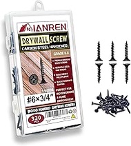 Drywall Screws 330pcs #6×3/4 inch Wood Screws self Tapping Screws Black Flat Head Phillips Drywall S