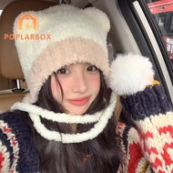 EPTRO Ear Protection Hat, Thickened Wool Beanies Bear Hat,  Crochet Bear Ear Warm Hat Women