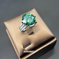 HD7U Luxury S925 Sterling Silver Classic Six Claws 10CT Green Moissanite Ring Super Flash Proposal W