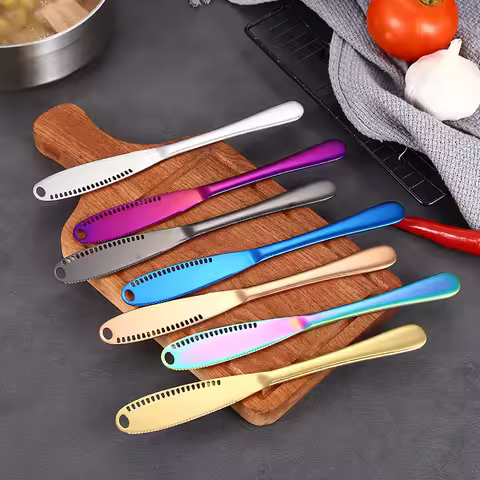 430Stainless Butter Knife Holes Cheese Dessert Knife Steel Jam Knife Cutlery Toast Wipe Cream Bread 